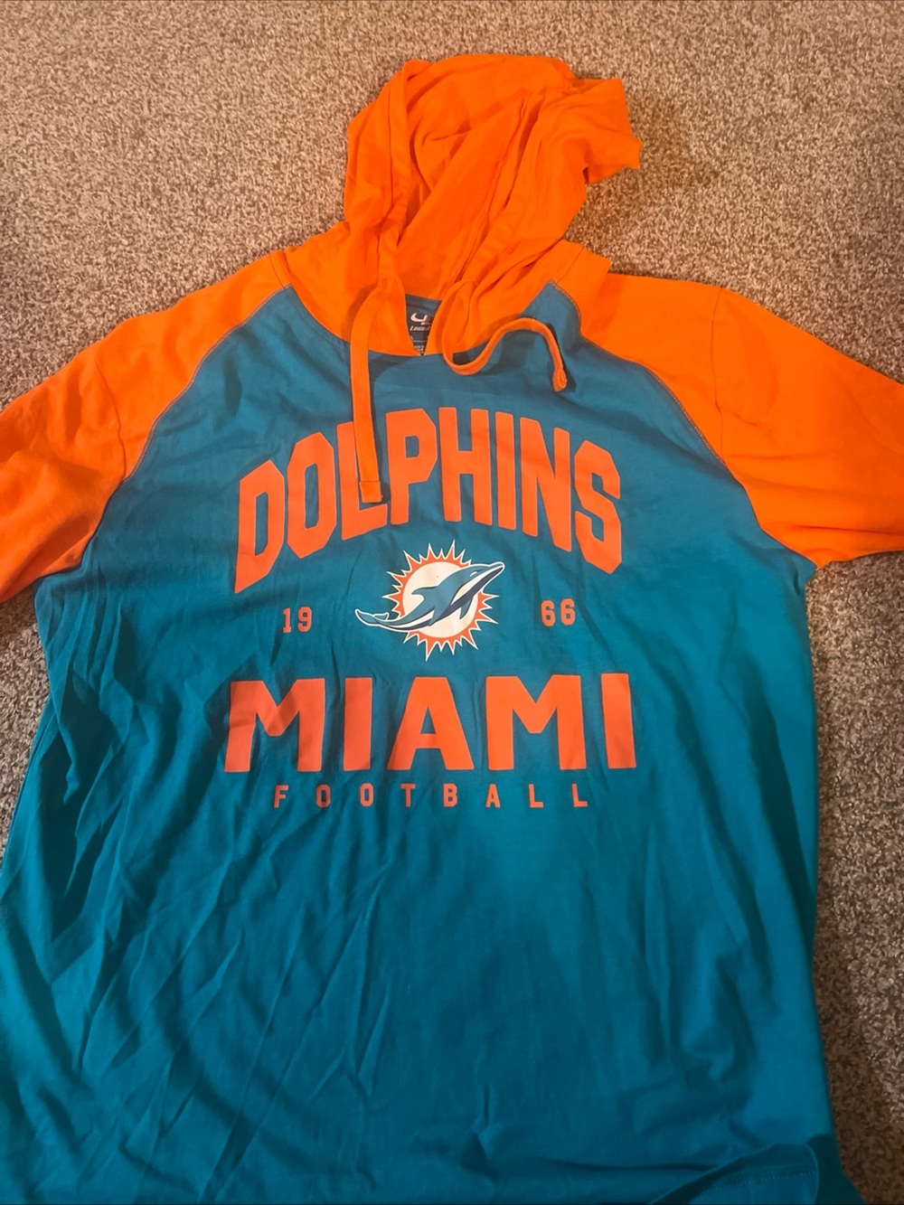 Miami Dolphins Short-Sleeve Hooded Tee in Teal & Orange